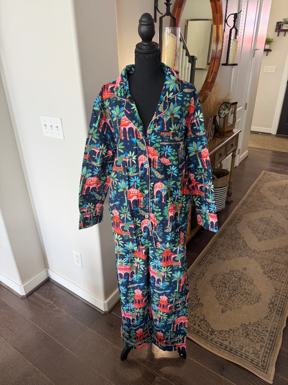 Printfresh Peacock Palace Poplin Cotton Long PJ Set | Size XL